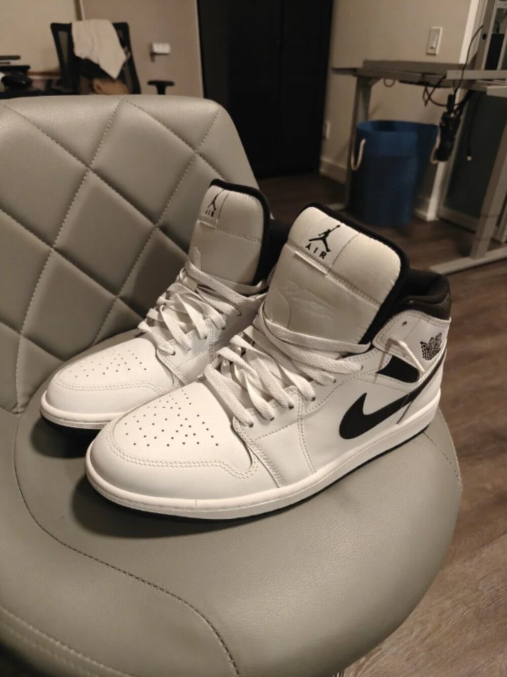 Air Jordan 1s Mid-Tops, Classic White and Black - Size 10.5 Men's